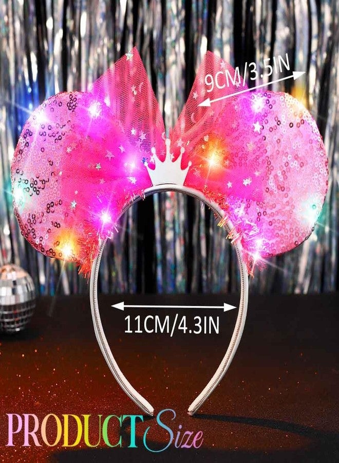 Unicra Light Up Headband Mouse Ears Headbands Bow Hair Accessories for Women and Girls (Pink Sequin Ears - Tiara) - Image 3